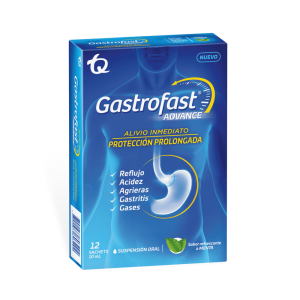 GASTROFAST ADVANCE SABOR MENTA CX12 SACHETS X10ML (MAGALDRATO + ALGINATO + SIMETICONA + BICARBONATO DE SODIO)(TECNOQUIMICAS)