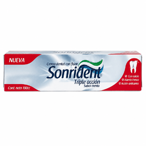 SONRIDENT CREMA DENTAL CON FLUOR TRIPLE ACCION SABOR MENTA TX 100CC (PROQUIDENT)