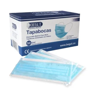 TAPABOCAS DESECHABLE AZUL BX50UND E.I (10BOLSAS X 5UND) (BEGUT)