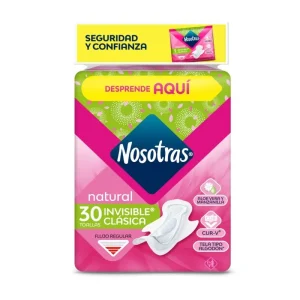 TOALLA HIGIENICA NATURAL INVISIBLE CLASICA AJUSTE SEGURO PQX30 (TELA TIPO ALGODON)(PRODUCTOS FAMILIA)