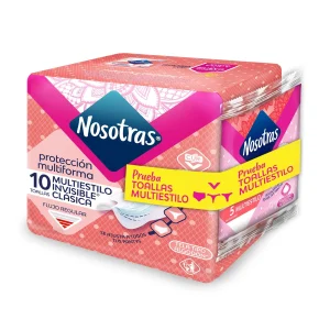 TOALLAS NOSOTRAS INVISIBLE CLASICA MULTIESTILO CUR-V PQX 10 UND + 5 PROTECTORES MULTIESTILO(PRODUCTOS FAMILIA)