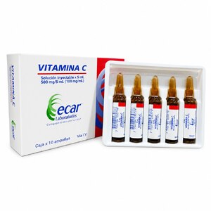 VITAMINA C SOL INY 500MG/5ML (100MG/ML) CX10 AMP (VIA I.V.) (LABORATORIOS ECAR)