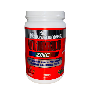 VTMAX B ZINC FRESA ENDULZADO CON STEVIA TX700G (SOYA,CON GUARANA,MACA,MORINGA)(NATURALMENTE NF)