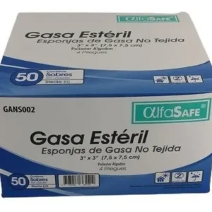 GASA ESTERIL NO TEJIDA ALFA SAFE 3` x 3` (7.5 CM x 7.5 CM) - CAJA x 50 SOBRES x 6 UNID C/U `REF:GANS002`
