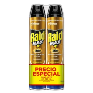 INSECTICIDA RAID MAX AEROSOL RESTREROS - PREPACK x 2 FCO x 400 ML C/U - OFERTA ESP.