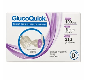 AGUJAS PARA PLUMAS DE INSULINA - GLUCOQUICK 5MM x 31G CAJA x 100 UND - LILA