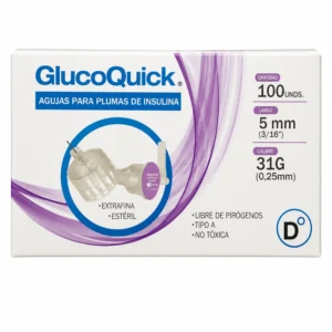 AGUJAS PARA PLUMAS DE INSULINA - GLUCOQUICK 5MM x 31G CAJA x 100 UND - LILA