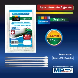 APLICADORES CON PUNTA DE ALGODON DE MADERA - BOLSA x 100 UNID