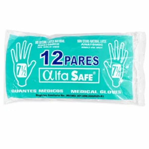 GUANTE MEDICO LATEX ALFA SAFE TALLA 7 1/2 - CAJA x 12 PARES