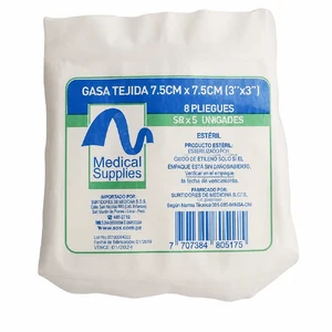 GASA TEJIDA 7.5 x 7.5 CM (3` x 3`) ESTERIL x 8 PL - SOBRE x 5 UND