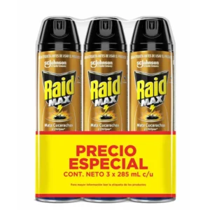 INSECTICIDA RAID MAX AEROSOL RASTREROS - FCO x 285 CC - PREPACK x 3 UND - OFERTA ESP.
