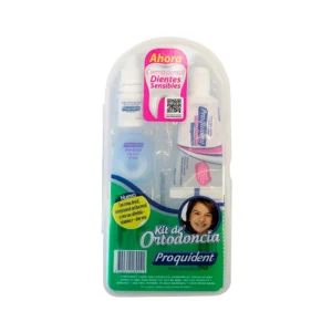 KIT DE ORTODONCIA PROQUIDENT x 1 ESTUCHE- CONT: CEPILL ORTOD. + EMHEBRADORES + INTERPROXIM ANTIBACTERIAL + SEDA DENTAL C/CERA + CERA C/VIT E + REVELAD DE PLACA + CREMA DENTAL x 30 GR
