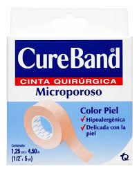MICROPORO CUREBAND 1/2 x 5 YDAS COLOR PIEL - CAJA GANCHERA x 1 ROLLO