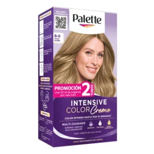 PALETTE 8-0 RUBIO CLARO INTENSIVE COLOR CREAM EXTRA CUIDADO - TUBO x 50 GR + 2 LOCIONES REVELADORAS + GUANTES
