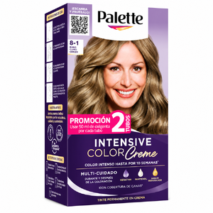 PALETTE 8-1 RUBIO CLARO CENIZO INTENSIVE COLOR CREAM EXTRA CUIDADO - TUBO x 50 GR + 2 LOCIONES REVELADORAS + GUANTES