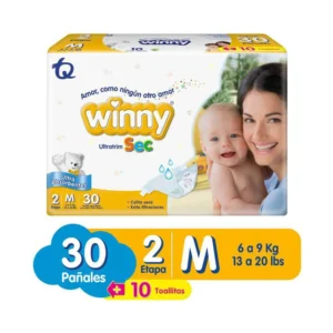 PAÑAL WINNY ULTRATRIM/SEC ETAPA 2 TALLA M - PQTE x 30 UND - TRAE 10 TOALLITAS HUMEDAS
