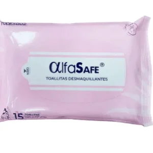 TOALLA DESMAQUILLANTES ALFASAFE ROSADAS CON ALOE VERA - PAQUETE x 15 UNID
