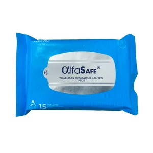 TOALLA DESMAQUILLANTES PLUS ALFASAFE AZUL CON ALOE VERA - PAQUETE x 15 UNID