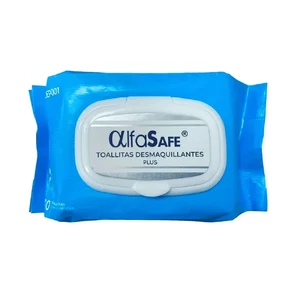 TOALLA DESMAQUILLANTES PLUS ALFASAFE AZUL CON ALOE VERA - PAQUETE x 30 UNID