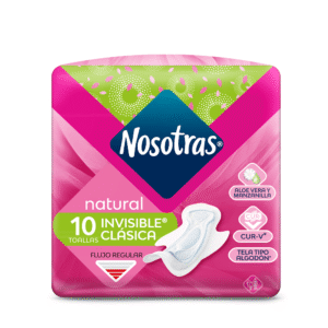 TOALLAS NOSOTRAS INVISIBLE CLASICA CUR-V FLUJO REGULAR ALOE VERA Y MANZANILLA - PQTE x 10 UND