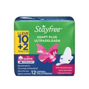 TOALLAS STAYFREE ADAPT PLUS ULTRA DELGADA - PQTE x 12 UND