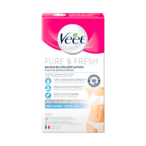VEET BANDAS DE CERA DEPILA. AXILAS & ÁREA DEL BIKINI PURE & FRESH - CAJA x 16 BANDAS (8 BANDAS DOBLES) + 3 TOALLITAS