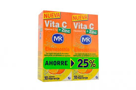 VITAMINA C + ZINC 1 GR - CAJA x 2 TUBOS x 10 TAB EFERVEC. C/U - SABOR NARANJA PRECIO ESPECIAL