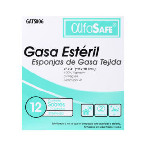 GASA TEJIDA ESTERIL ALFA SAFE 4*4*2 - CAJA x 12 SOBRES DE 2 UND C/U