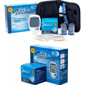 COMBO MONITOREO DE GLUCOSA EN SANGRE OKMETER MATCH II - CAJA x 1 KIT CON 1 GLUCOMETRO + 50 TIRILLAS + 50 LANCETAS ESTERILES LINKFAR