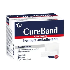 CUREBAND GASA ANTIADHERENTE ESTERIL 7.5 CM x 7.5 CM SOBRE x 5 UND - BOLSA x 24 SOBRES