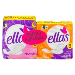 ELLAS TOALLA NOCTURNA C/ALAS - PQTE x 8 UNID + TOALLA DELGADA C/ALAS - PQTE x 8 UNID