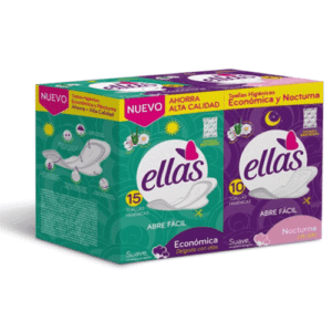 ELLAS TOALLAS DELGADA ECNONOMICA C/ALAS - CAJA x 15 UNID + TOALLAS NOCTURNA C/ALAS ELLAS - CAJA x 10