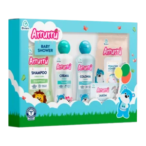 ESTUCHE ARRURRU BABY SHOWER AZUL: SHAMPOO + CREMA CORP. + COLONIA + JABON CORPOR. + TOALLITAS HUMED. - OFERTA ESP.