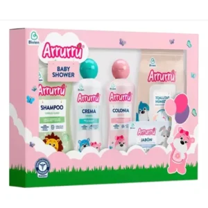 ESTUCHE ARRURRU BABY SHOWER ROSADO: SHAMPOO + CREMA CORP. + COLONIA + JABON CORPOR. + TOALLITAS HUMED. - OFERTA ESP.