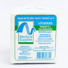 GASA NO TEJIDA 10 x 10 CM (4` x 4`) x 4 PLIEGUES - PQT x 100 UNID