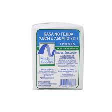 GASA NO TEJIDA 7.5 x 7.5 CM (3` x 3`)  x 4 PLIEGUES - PQT x 100 UND