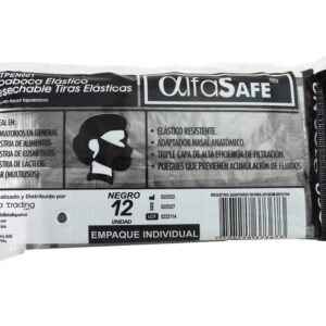 MASCARILLA TAPABOCAS ALFASAFE ELASTICO NEGRO - BOLSA x 12 UNID