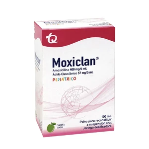 MOXICLAN 400 + 57 MG/5 ML POLVO P/RECONS SLN ORAL PEDIATRICO - FCO x 100 ML SABOR A LIMON + JERINGA DOSIF.
