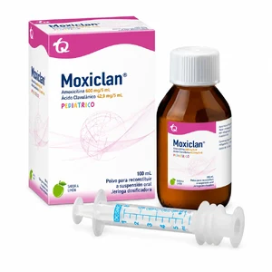 MOXICLAN 600 + 42.9 MG/5 ML POLVO P/RECONS SLN ORAL PEDIATRICO - FCO x 100 ML SABOR A LIMON + JERINGA DOSIF.