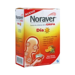 (NORAVER GRIPA DIA) ACETAMINOFEN/FENILEFRINA/LEVOCETIRICINA 500/20/2.5 - CAJA x 12 SOBRES x 15 G C/U - SABOR NARANJA-PANELA-EUCALIPTO