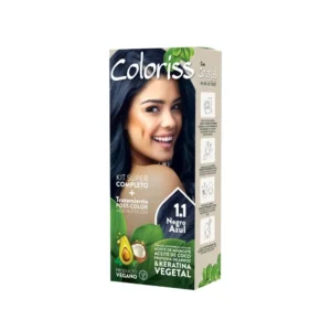 TINTURA COLORISS 1.1 NEGRO AZUL - CAJA x 50 GR + KIT TINTURA (REVELADOR-TTO POST COLOR-GUANTES)
