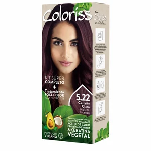 TINTURA COLORISS 5.22 CASTAÑO VIOLETA - CAJA x 50 GR + KIT TINTURA (REVELADOR-TTO POST COLOR-GUANTES)