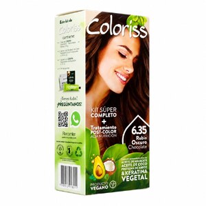 TINTURA COLORISS 6.35 RUBIO OSCURO CHOCOLATE - CAJA x 50 GR + KIT TINTURA (REVELADOR-TTO POST COLOR-GUANTES)