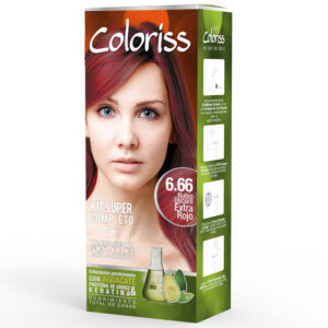TINTURA COLORISS 6.66 RUBIO EXTRA ROJO - CAJA x 50 GR + KIT TINTURA (REVELADOR-TTO POST COLOR-GUANTES)