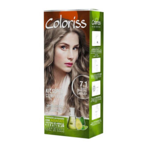 TINTURA COLORISS 7.1 RUBIO MEDIO CENIZO - CAJA x 50 GR + KIT TINTURA (REVELADOR-TTO POST COLOR-GUANTES)