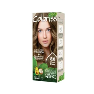 TINTURA COLORISS 8.0 RUBIO CLARO - CAJA x 50 GR + KIT TINTURA (REVELADOR-TTO POST COLOR-GUANTES)