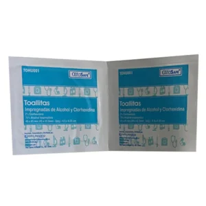 TOALLITAS IMPREGNADAS DE ALCOHOL ISOPROPILICO AL 70% & CLORHEXIDINA AL 2% ALFASAFE - CAJA x 100 - `REF: TOHU001`
