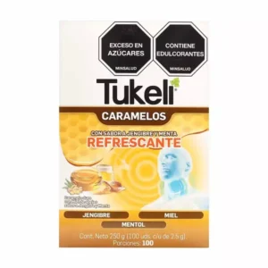 TUKELI CARAMELOS REFRESCANTES SABOR A JENGIBRE, MIEL y MENTOL - BOMBONERA PAQGUE 45 LLEVE 50 SACHETS x 4 CARAMELOS C/U