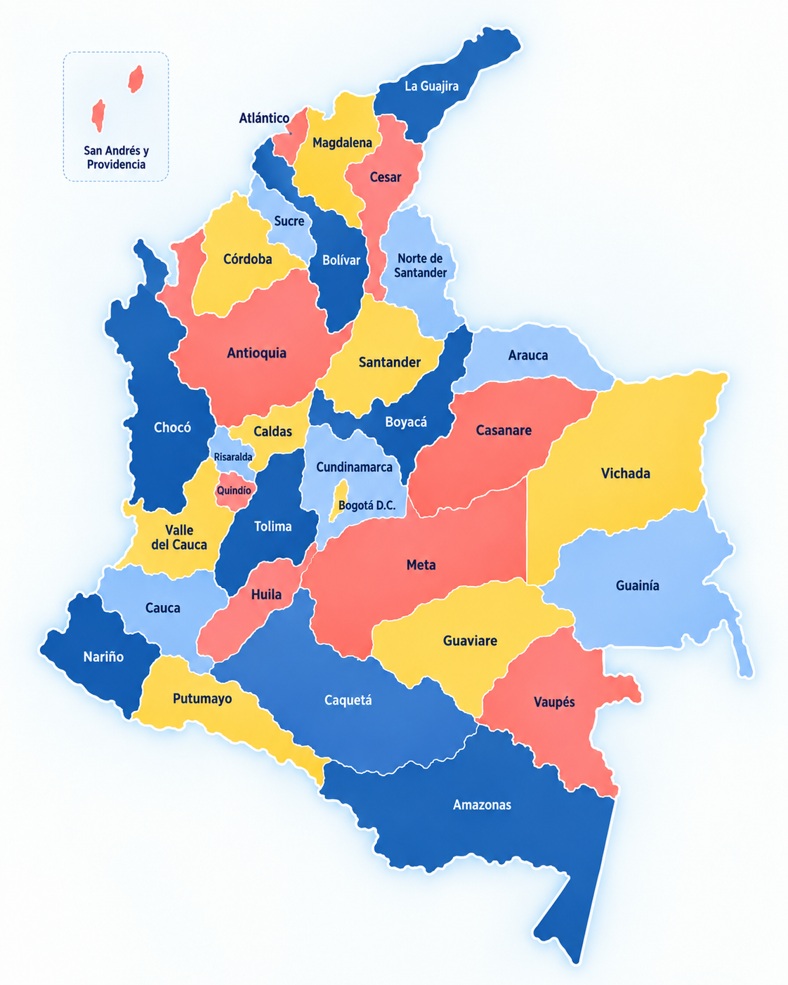 Mapa de Colombia: departamentos y Bogotá D.C.