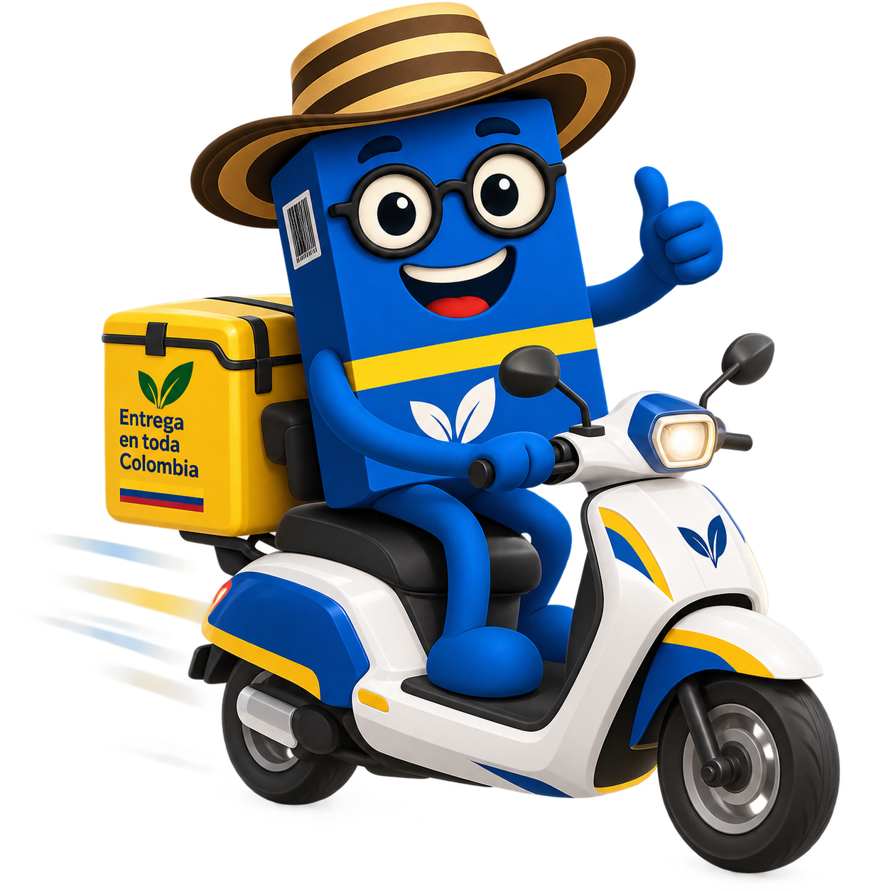 Mascota EcoFarma repartiendo en scooter
